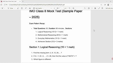 SOF IMO Class 8 Mock Test 1 | Maths Olympiad Practice