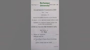 +3 4th Semester Examination,2025//Ethics And Value Question Paper//Berhampur University#exam#shorts👍
