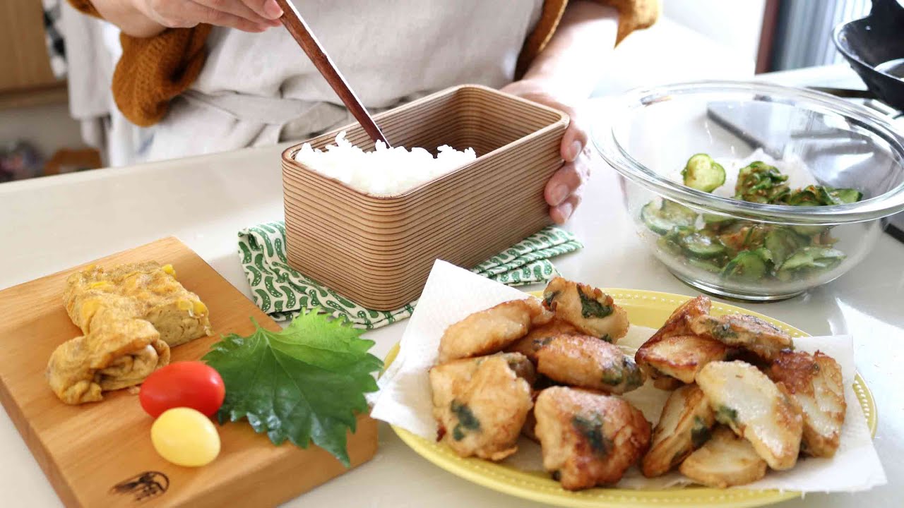 ⁣【お弁当作り】「また作って」と言われた！鶏むね肉と山芋の大葉唐揚げbento＃807