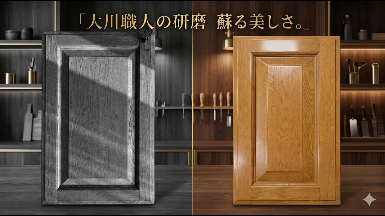 システムキッチン扉の塗装修理】 │ 黒ずみ・剥がれを大川家具職人の