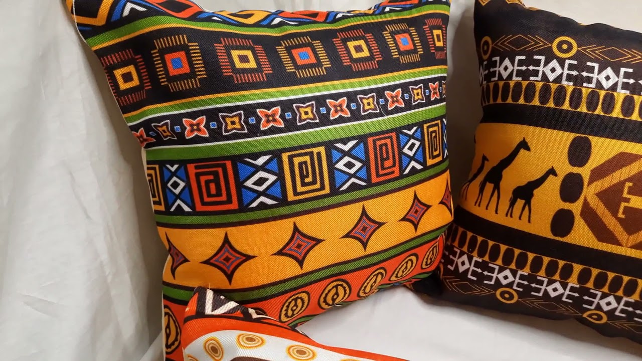 Printed Cushion Cover Abstract African Jaipuri Design Jute Front 16x16 Inches Set of 5