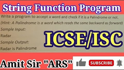 String Function :- Palindrome Word Java Program || ICSE/ISC