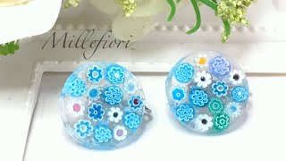 【UVレジン】ミルフィオリを使ってイヤリングを作ってみました100均モールド[Resin]earrings