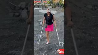 Amputee lady crutches user walking without barrier #limbloss #crutches