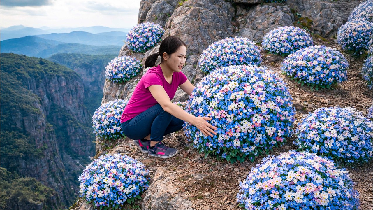 Harvesting GIANT Love Flower to sell | Brave Woman Harvests This RARE Flower From The Cliff.