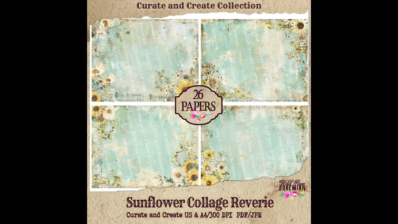 Sunflower Collage Reverie Junk Journal Paper | Junk Journal | Printable Journal Pages |
