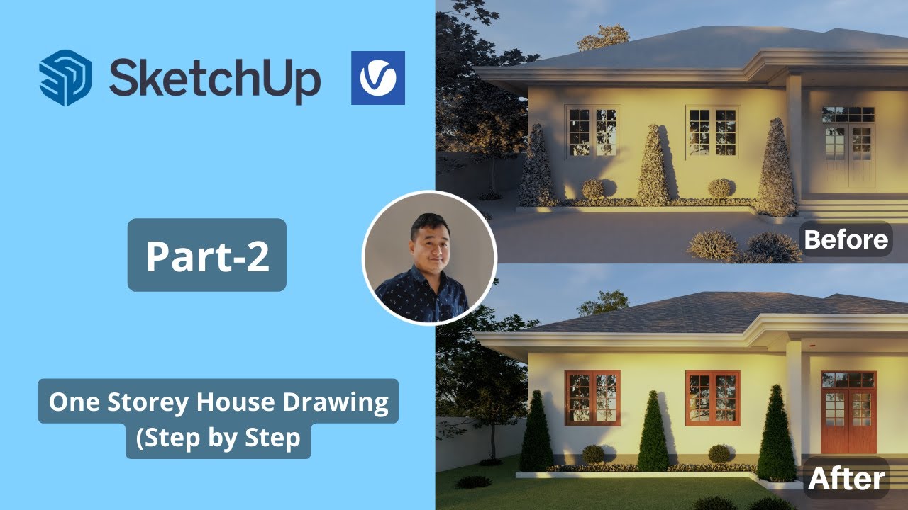One Storey Drawing & Render (Step by Step စ-ဆုံး) Part-2,Vray sketchup ...