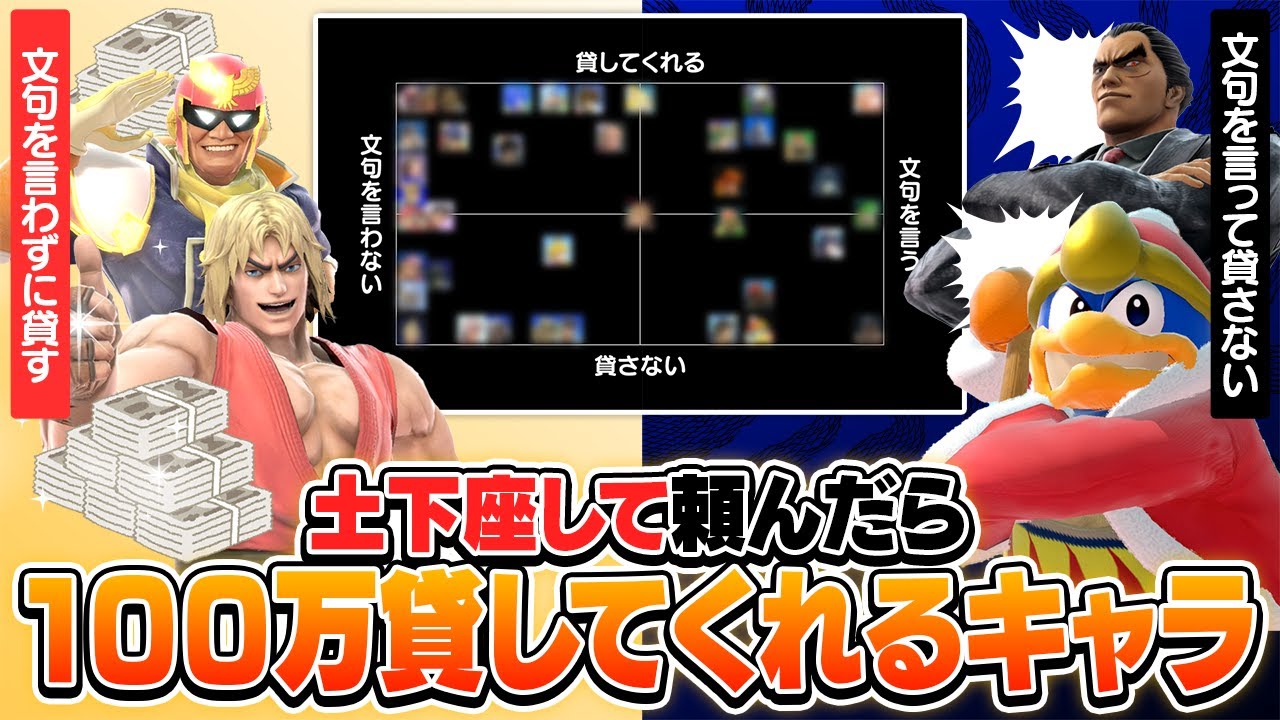 スマブラのキャラがもし身近にいたら...? 土下座したら100万貸してくれそうかどうか考察しました