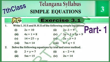 7thClass, Simple Equations, Exercise 3.1, @mathsworldmakessmartintelugu