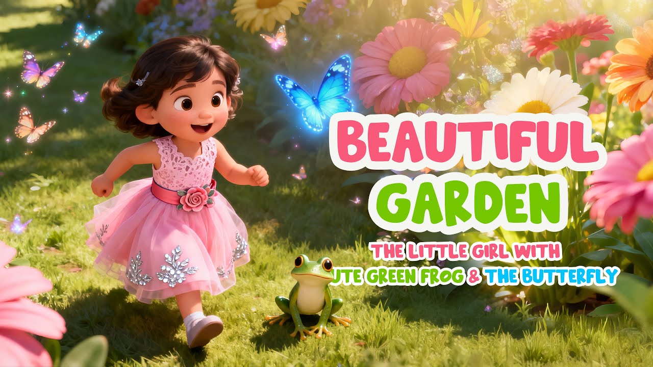 The Little girl with Cute Green Frog & The Butterfly | A Fun Beautiful garden Story for Kids