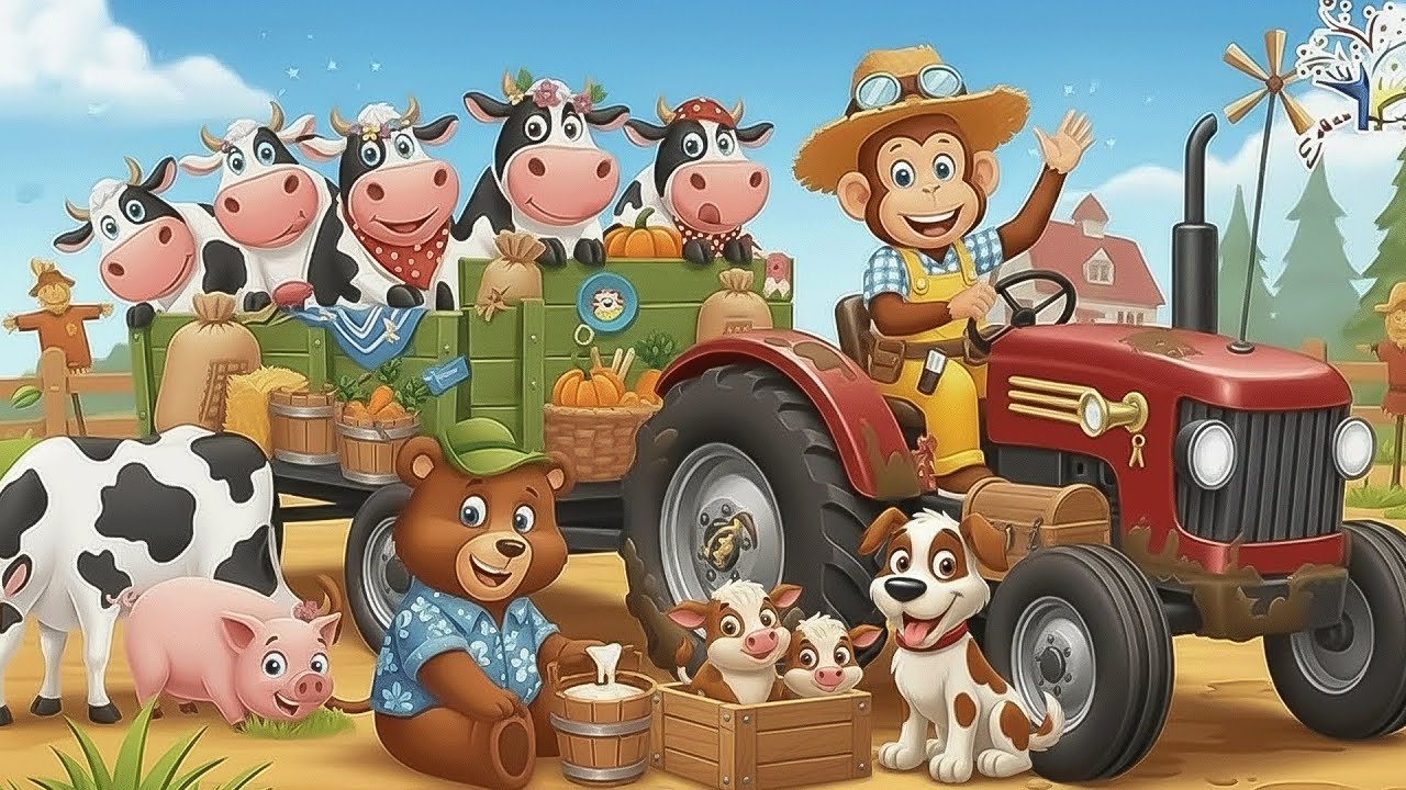 Farmer Monkey Tractor Repair🐒🚜Funny monkey driving crane,tractor,bulldozer | farm work