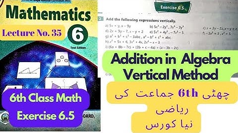 6th Class Math | Exercise 6.5 | Addition in Algebra | Vertical Addition | NTS | ETEA