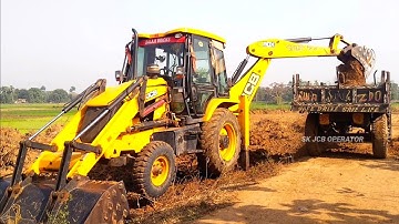 Jcb 3dx Backhoe Loader Machine Loading Mud In  Sonalika 35 Di Rx & Swaraj 742 XT Tractor | Jcb Video