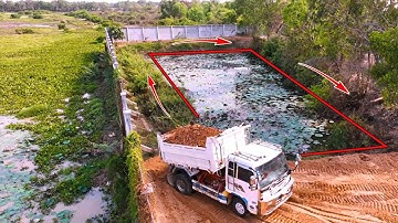Full Pond Landfill Project Technique Skill Komatsu Dozer D20p Operated With Dump Trucks Team
