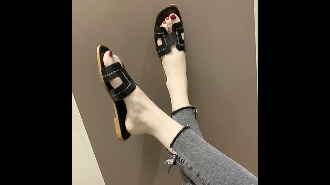 Korean Flats Sandals Rubber Sandal Open Toe Flat Casual Slippers