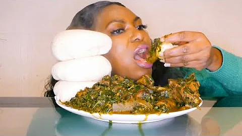 Afang soup with fufu/ Nigerian food Mukbang