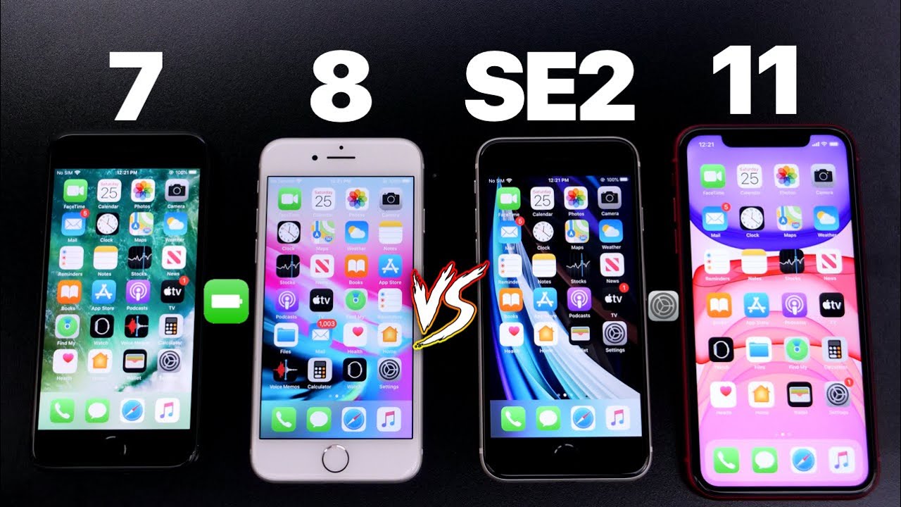 iPhone SE 2 Vs iPhone 7 Vs iPhone 8 Vs iPhone 11 - Battery Test  amp  Speed test