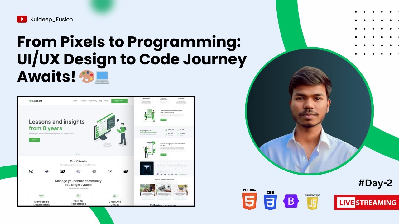 "🚀 PSD to HTML/CSS live! 💻 Day 2 with Kuldeep_Fusion. Join now! 🎨 # ...