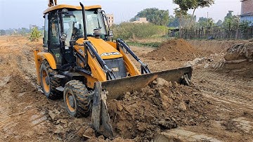 JCB Backhoe Machine Cutting Soil and Leveling Ground - JCB Cleaning and Leveling Agro Field