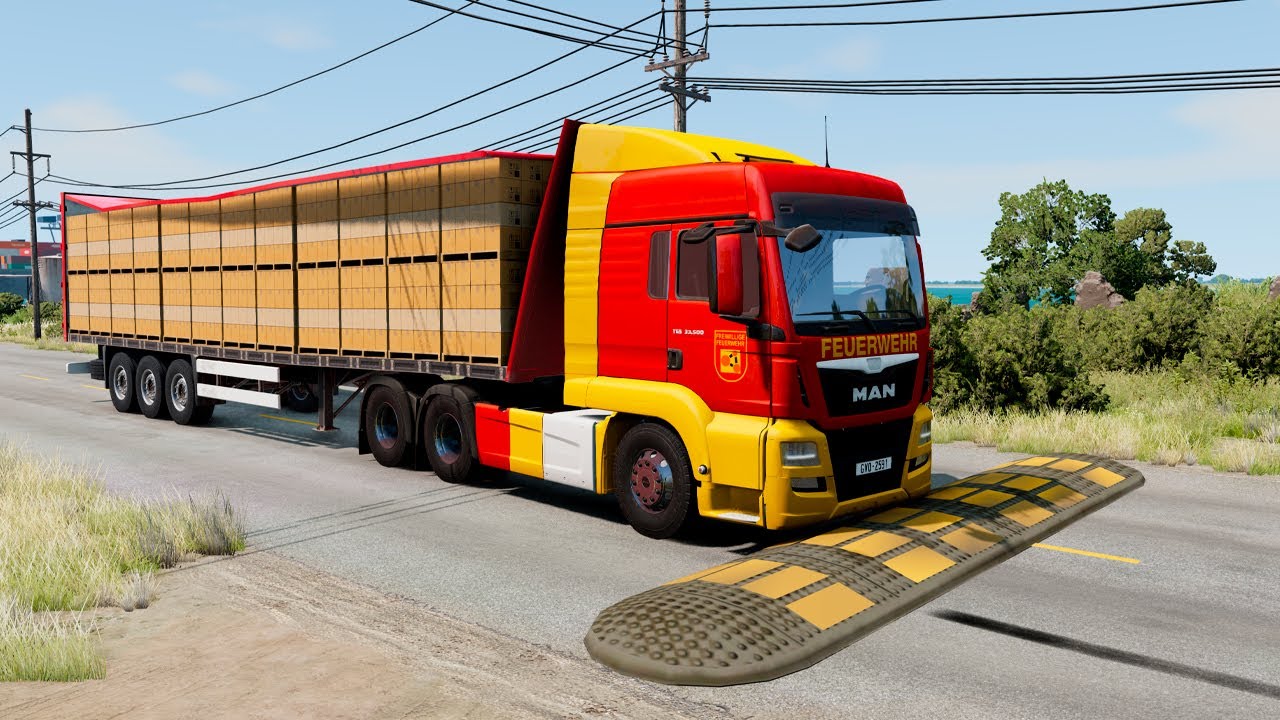 Cars and Truck vs Extreme Broken Road with Speed Bumps | BeamNG Drive | TrucksVs