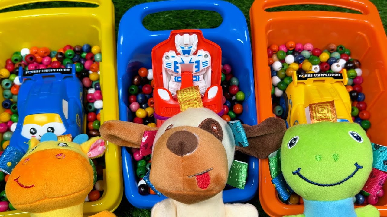 Noisy Toys Beads in Colorful Buckets Satisfying ASMR on Green Grass