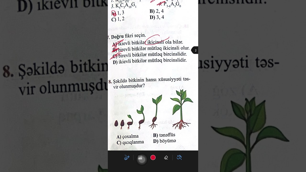 Biologiya RFM  hazırlıq vəsaiti. Bölmə 3 sınaq 1