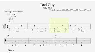 Bad Guy - Billie Eilish - Easy Guitar Tab - Playthrough