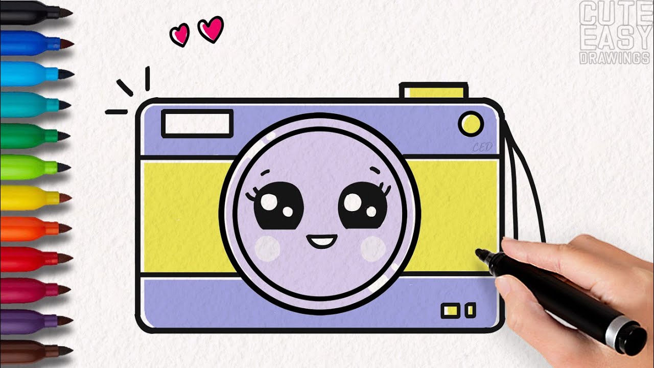 How to Draw a Cute Camera, Cute Easy Drawings for Kids - YouTube