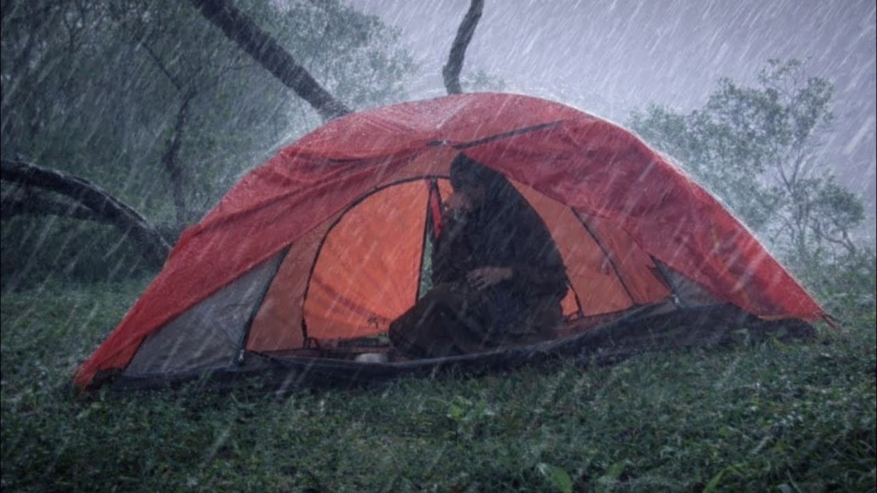 Heavy Rain While Solo Camping in the Middle of the Forest 
