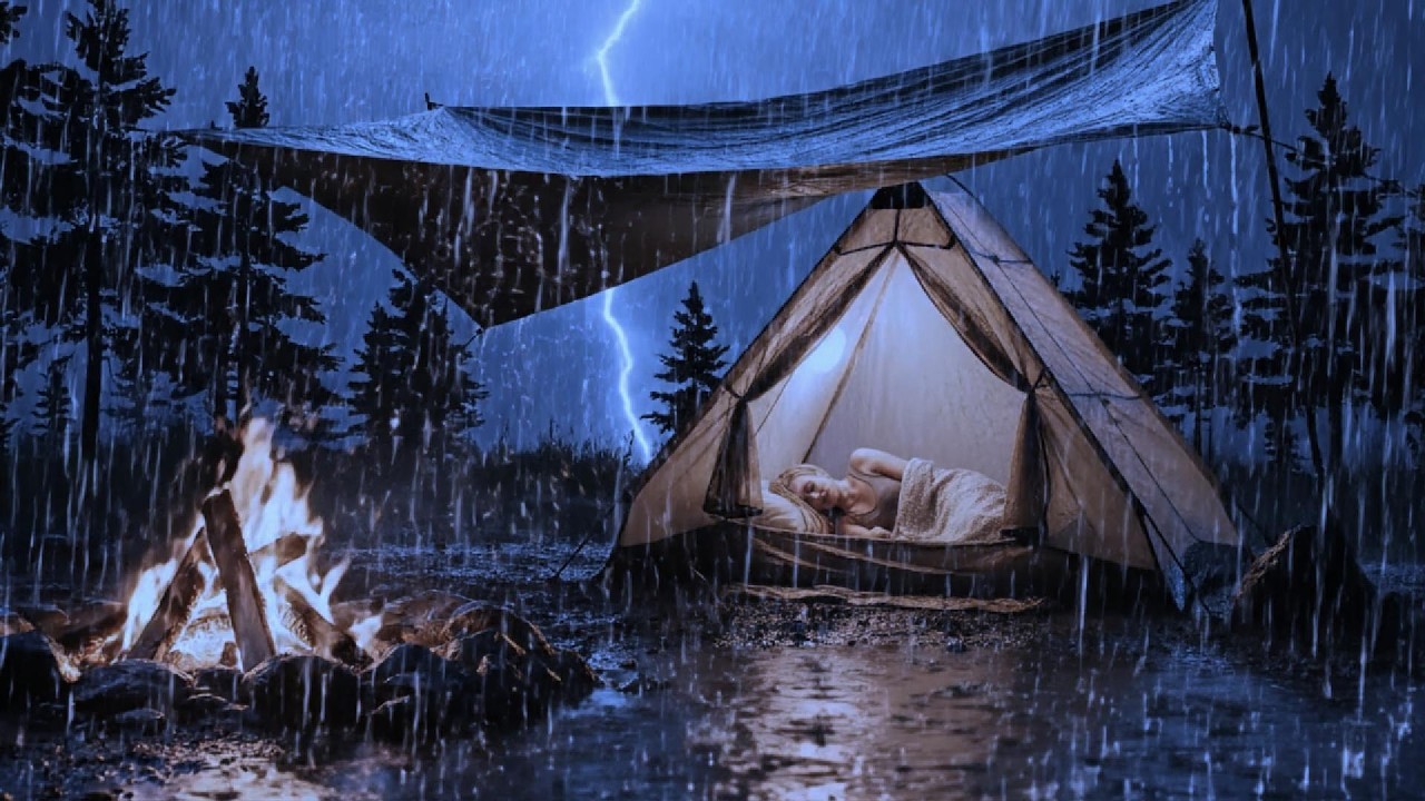 Rain on Tent in Heavy Thunderstorm 🌧️ Solo Camping Night for Deep Sleep ...