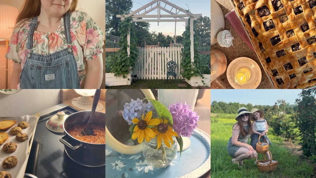 Blackberry Pickin’ and Blackberry Slab Pie, Garden Walk, Sewing A Peasant Top, Homegrown Flowers