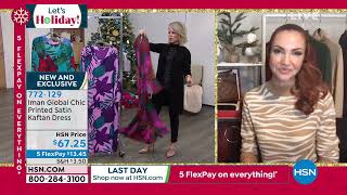 Iman Global Chic Printed Satin Kaftan Dress screenshot 1