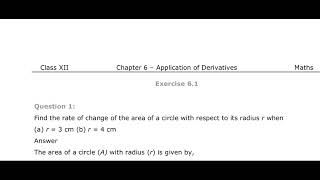 Class 12th Maths Chapter 6 Application of Derivatives. Question 1