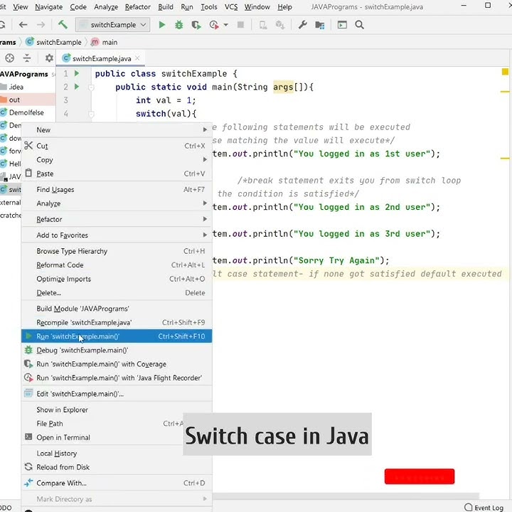 Switch case in Java | Java programs #java #javaloop #javaprograms - YouTube