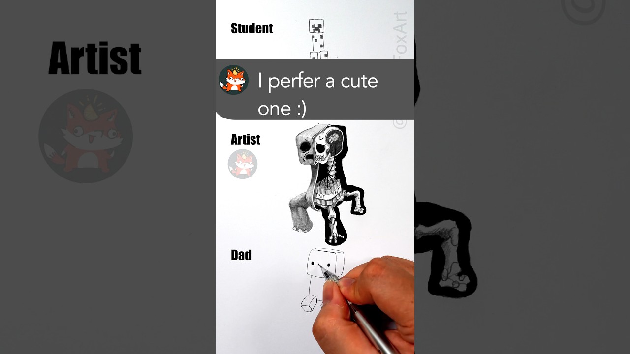 A cute creeper Dad vs Artist how to draw creeper. 