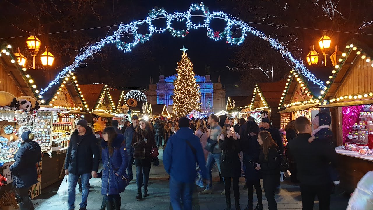 A Walk near the Christmas Tree in Lviv