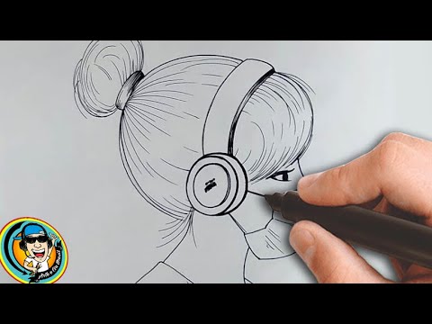 Um desenho de uma garota de anime com um lápis no rosto