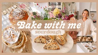 BAKE WITH ME | jalapeño cheddar & roasted garlic sourdough loaves & sourdough scones!