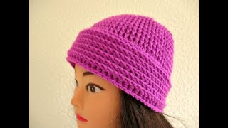 Crochet beanie hat Ladies Women's How to crochet tutorial 20'22'  Designed by Happy Crochet Club