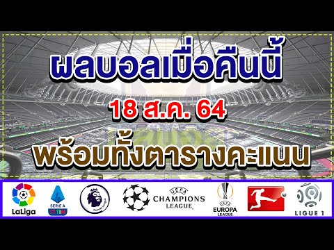 สรุปผลบอลเมื่อคืนนี้ : ประจำคืน 18 สิงหาคม 2564