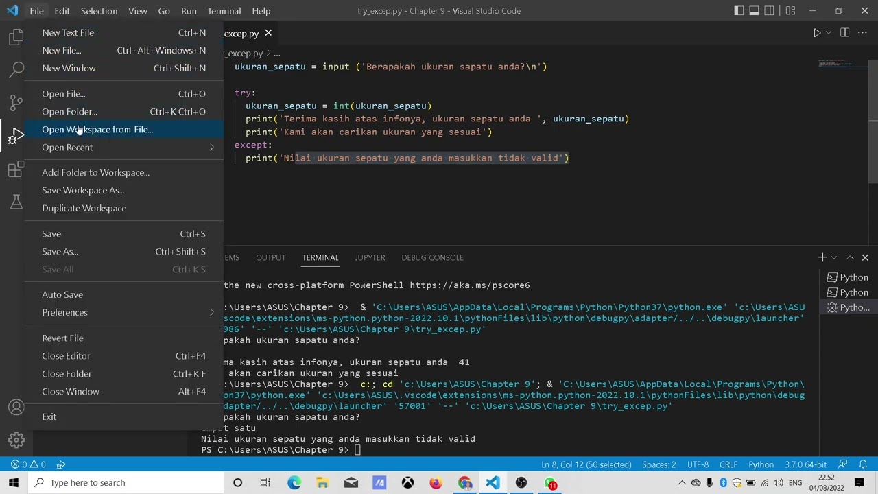 Sisbar || Belajar Try Except Statement Pada Python