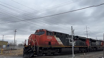 CN #’s 2294 (ES44DC) & 8889 (SD70M-2) lead CN A483 south through Trenton, MI (3/11/22)