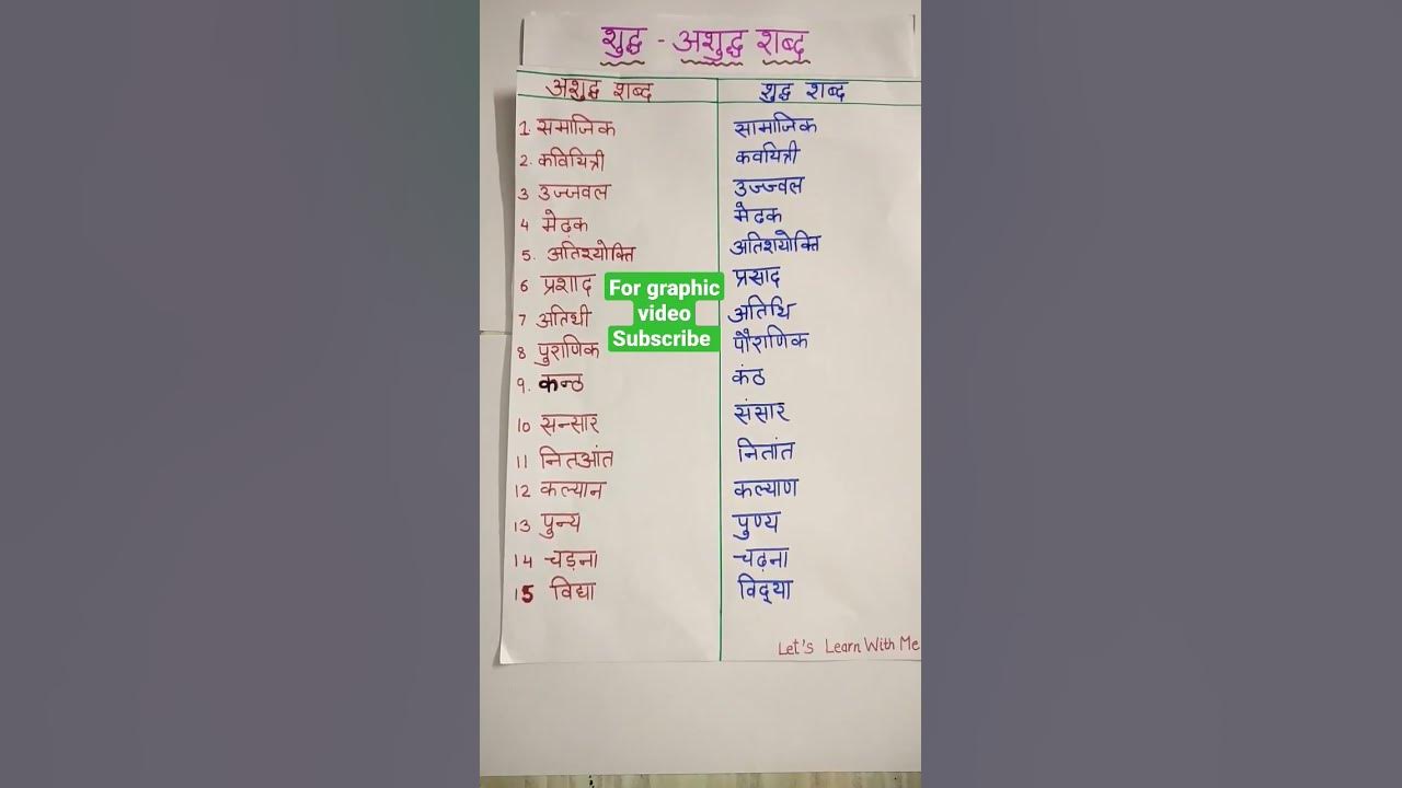 शुद्ध अशुद्ध शब्द l Shudh Ashudh shabd hindi mein l sudh asudh shabd in
