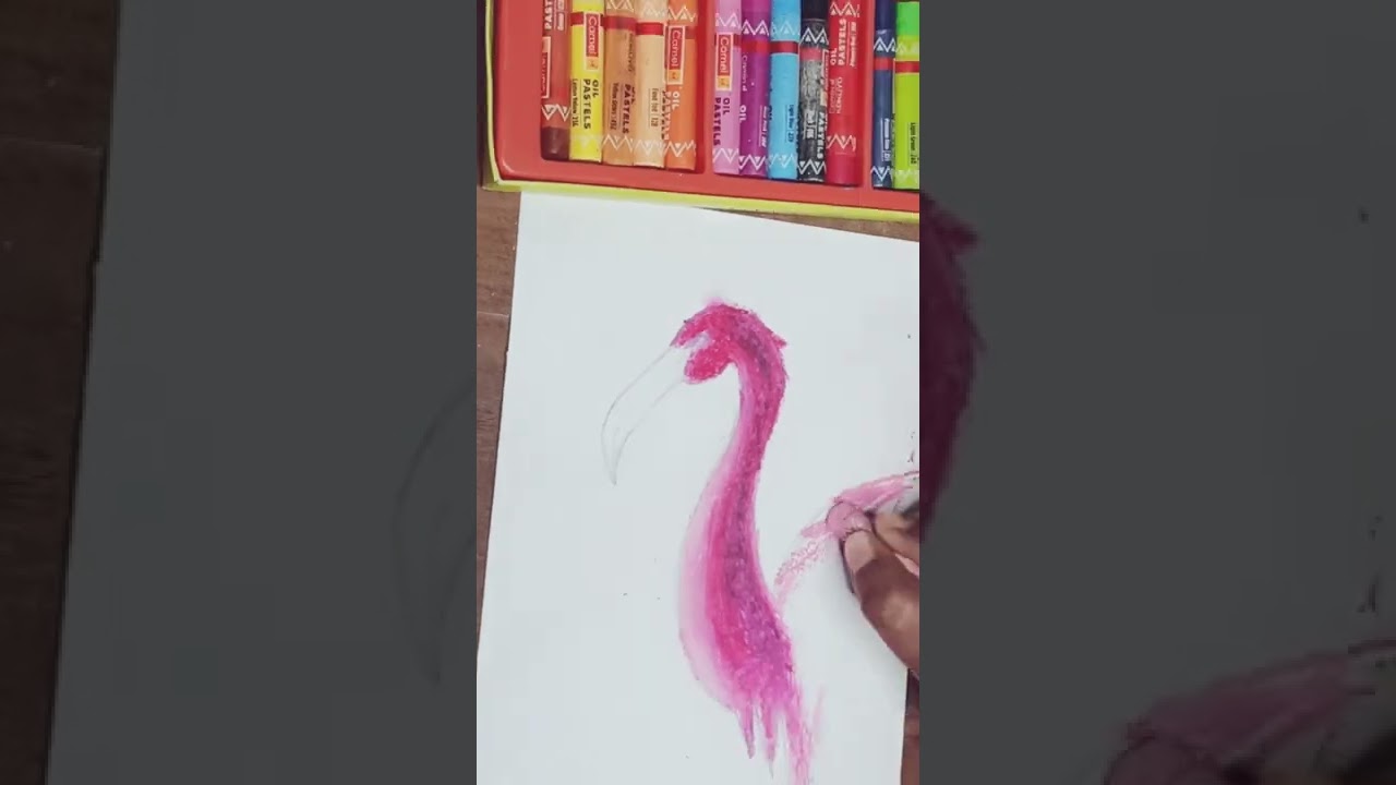 Oil Pastel Flamingo Bird Painting For Beginners and kids / 