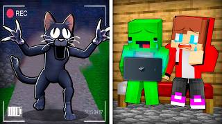 JJ and Mikey Got Cat 99 Nights in the Forest on a Hidden Camera in Minecraft - Maizen
