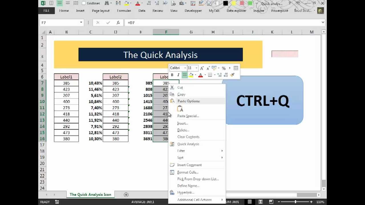 how to do quick analysis in excel 2010