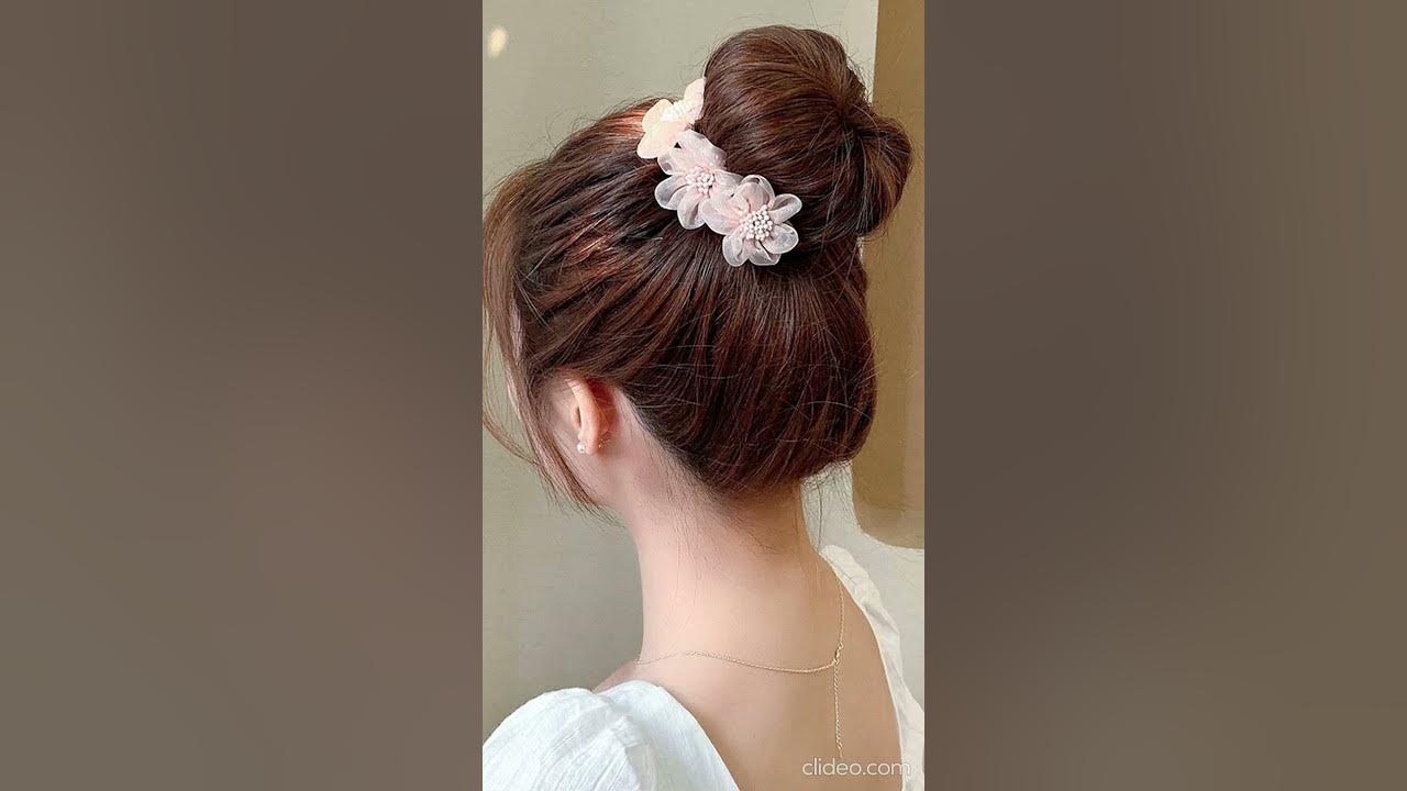 New Women Elegant Bud Chiffon Flowers Bun Maruko Hairstyles Making Long ...