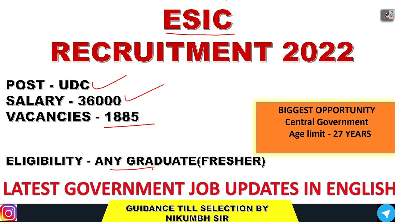 ESIC RECRUITMENT 2022 | TOTAL 1885 VACANCY | ANY GRADUATE |LATEST GOVERNMENT JOB UPDATES IN ENGLISH