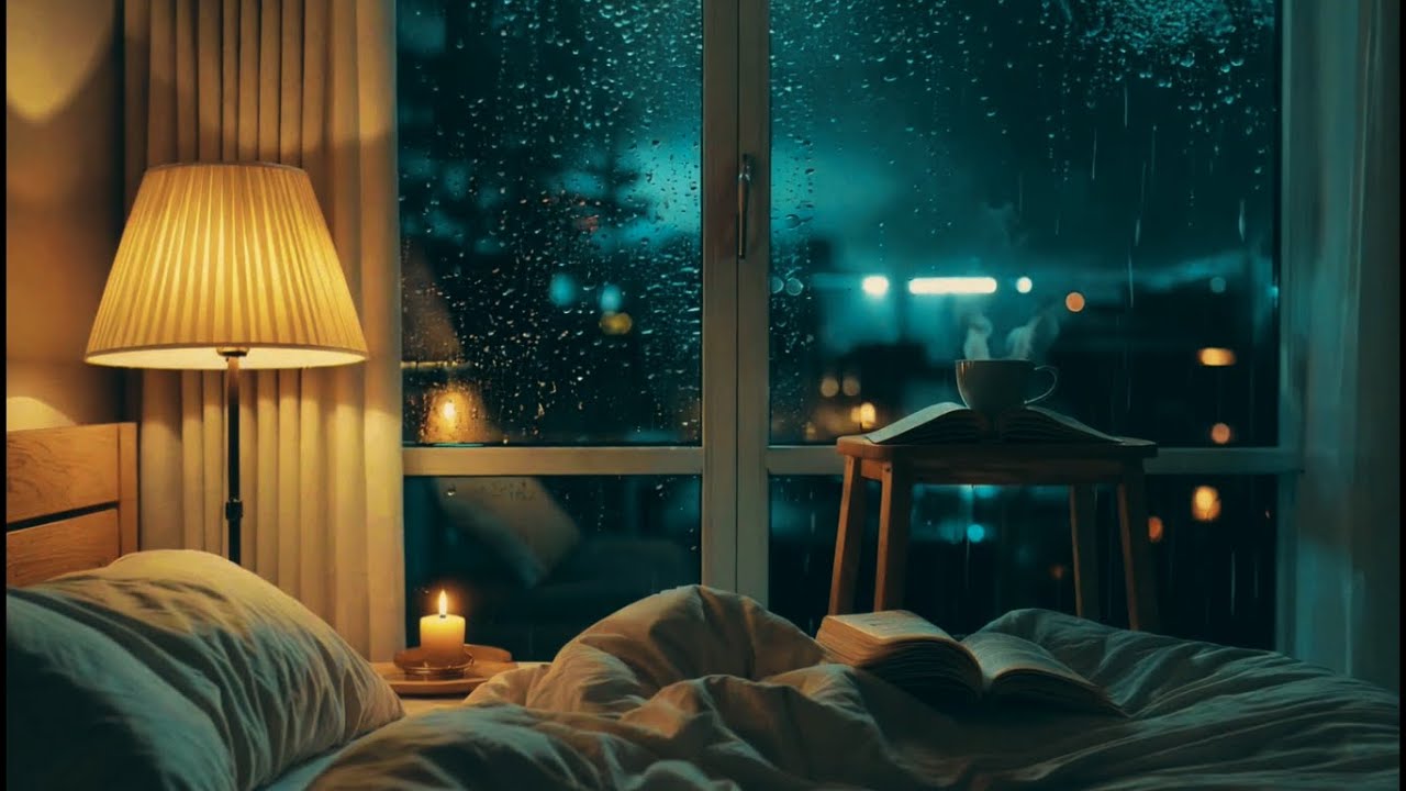 Rainy Night in Bedroom – Deep Sleep Piano Music for Stress Relief ...