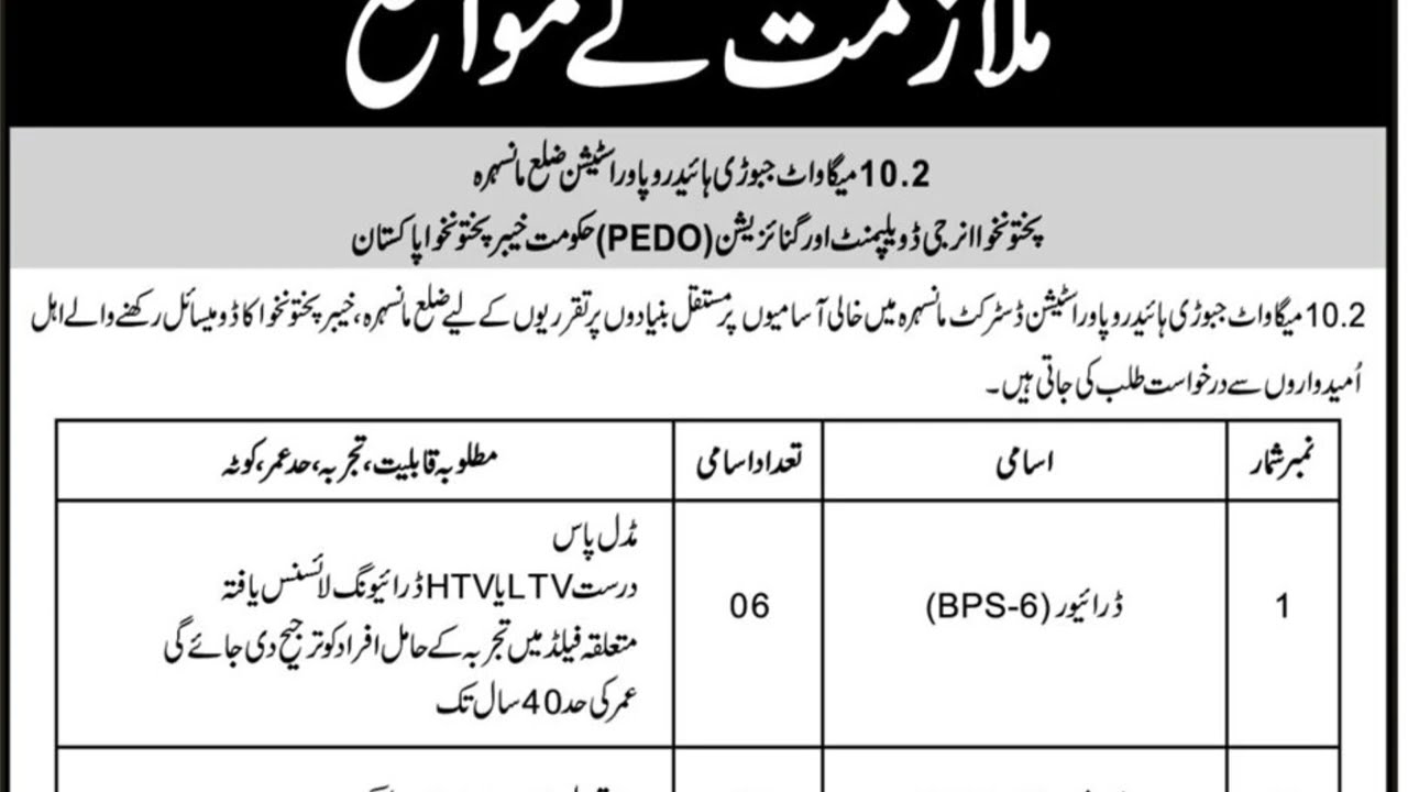 PEDO Jobs 2025 | Govt Jobs in KPK | Multiple Vacancies Announced 